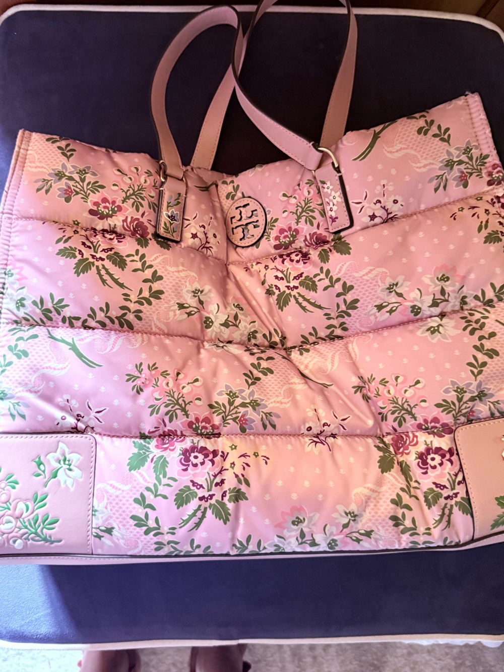 Tory Burch Floral Quilted Pink Tote Bag - Elegant Women's Handbag